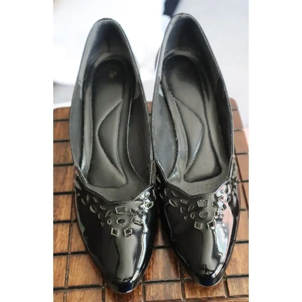 intage 80s 90 Hushpuppies Womens Black Patent Leather Pumps Low Heel 9N Narrow